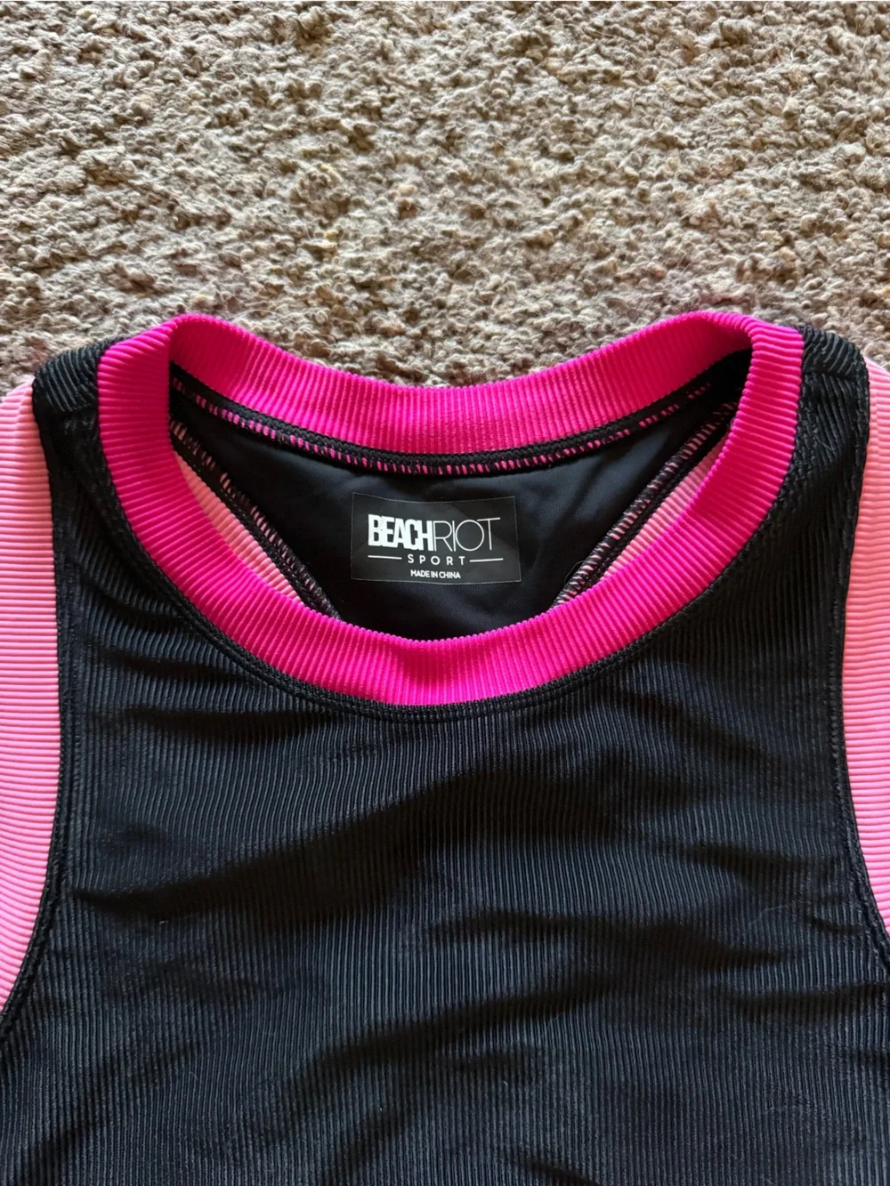 BEACH RIOT Black & Pink Ribbed Yoga Workout Sports Bra
